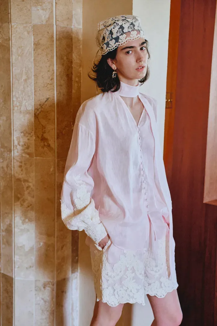 Paz Pink Embroidered Shorts in Silk-Linen Blend sold by Fabrique product image thumbnail 4