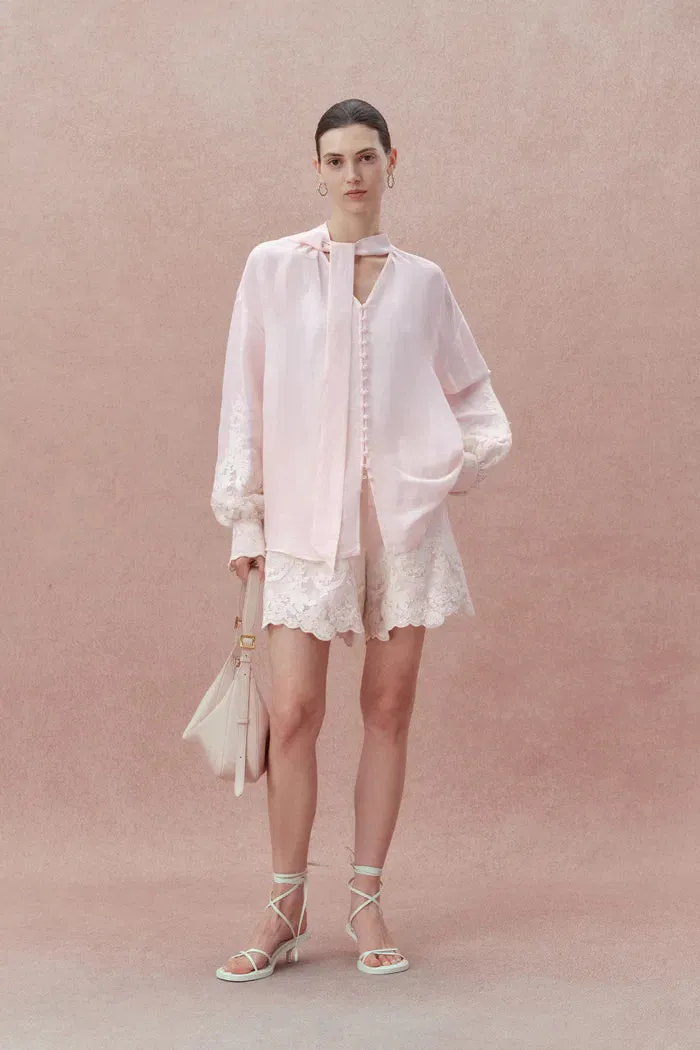 Paz Pink Embroidered Shorts in Silk-Linen Blend sold by Fabrique product image thumbnail 2