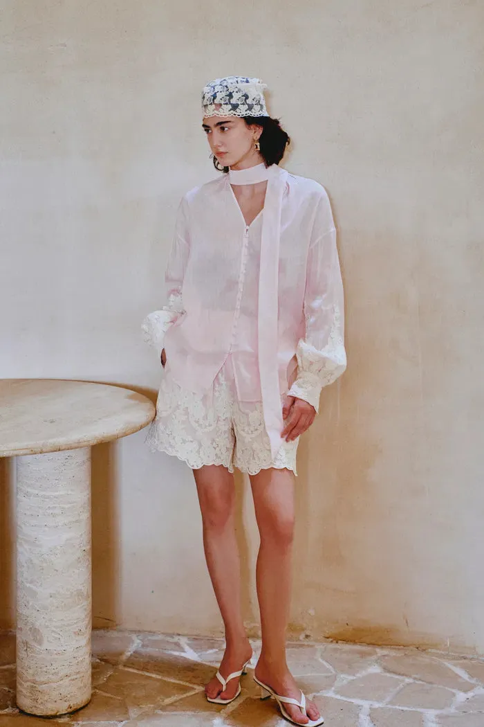 Paz Pink Embroidered Shorts in Silk-Linen Blend sold by Fabrique product image thumbnail 3