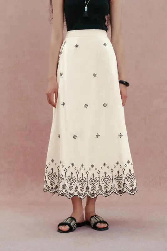 Olivia Scalloped Hem Embroidered Skirt in Premium Silk-Cotton made by Fabrique