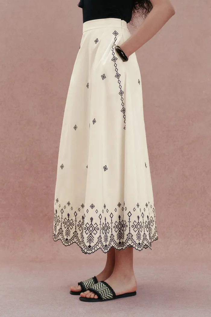 Olivia Scalloped Hem Embroidered Skirt in Premium Silk-Cotton sold by Fabrique product image thumbnail 5