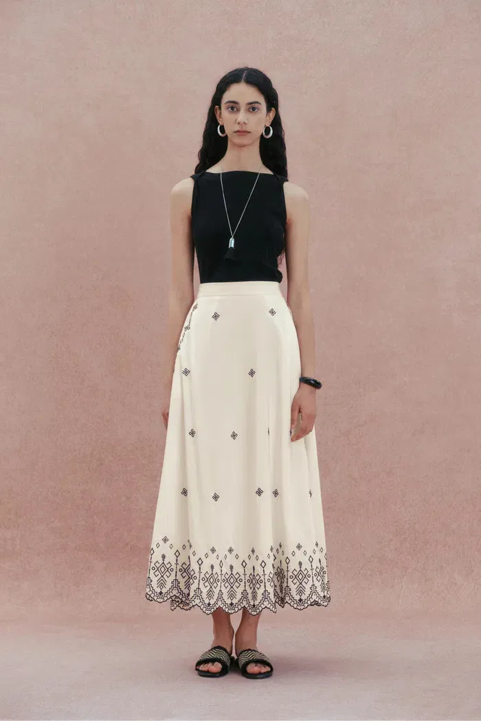 Olivia Scalloped Hem Embroidered Skirt in Premium Silk-Cotton sold by Fabrique product image thumbnail 2