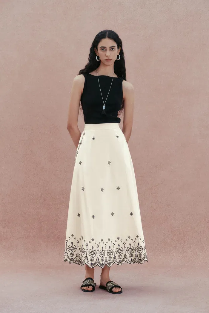 Olivia Scalloped Hem Embroidered Skirt in Premium Silk-Cotton sold by Fabrique product image thumbnail 3