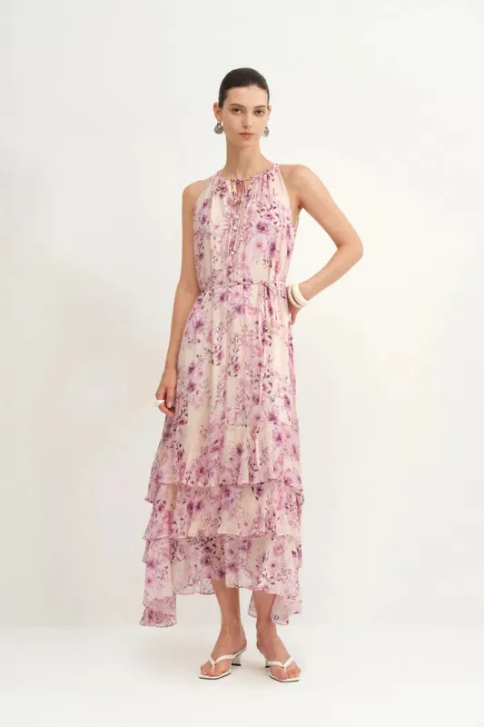 Sally Hand Painted Flora Ruffle Dress in Summer Sheer made by Fabrique