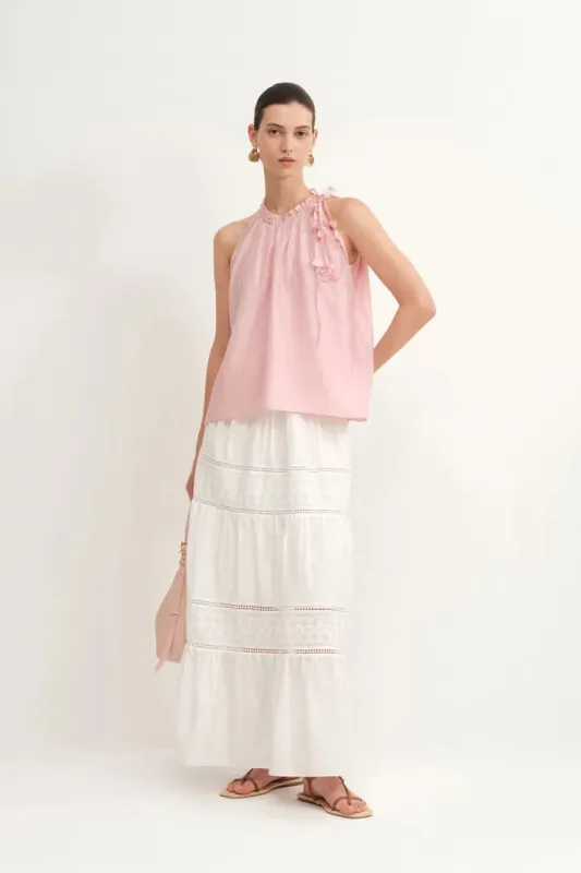 Joyce Hand Woven Flora Halter Neck Top in Acetate-Linen Blend made by Fabrique