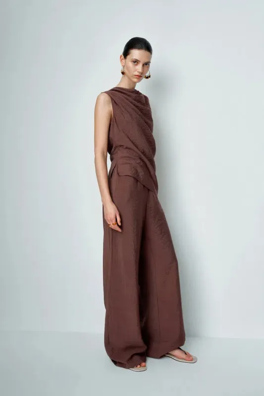 Phoebe French Cowl Sleeveless Top and Wide Leg Pant Matching Set in Dry Silk made by Fabrique