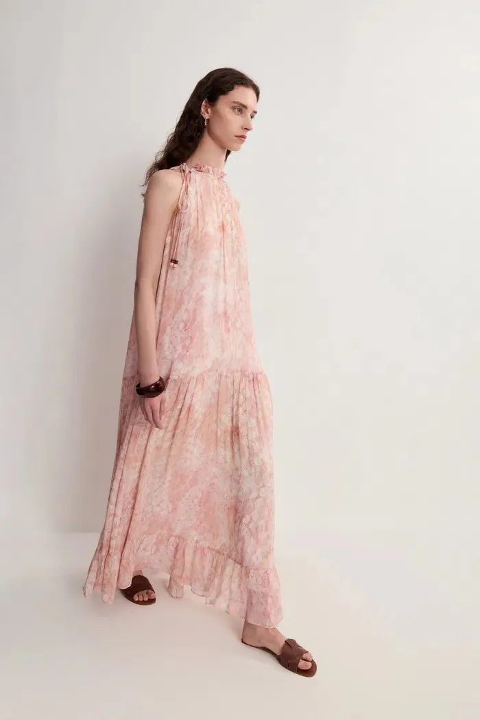 Vale Halter Hand Painted Flora Print Halter Dress in Crinkled Rayon sold by Fabrique product image thumbnail 5