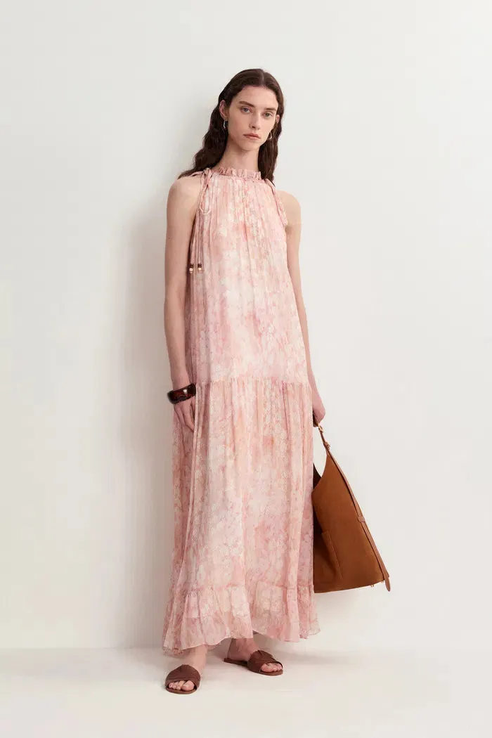 Vale Halter Hand Painted Flora Print Halter Dress in Crinkled Rayon sold by Fabrique product image thumbnail 3