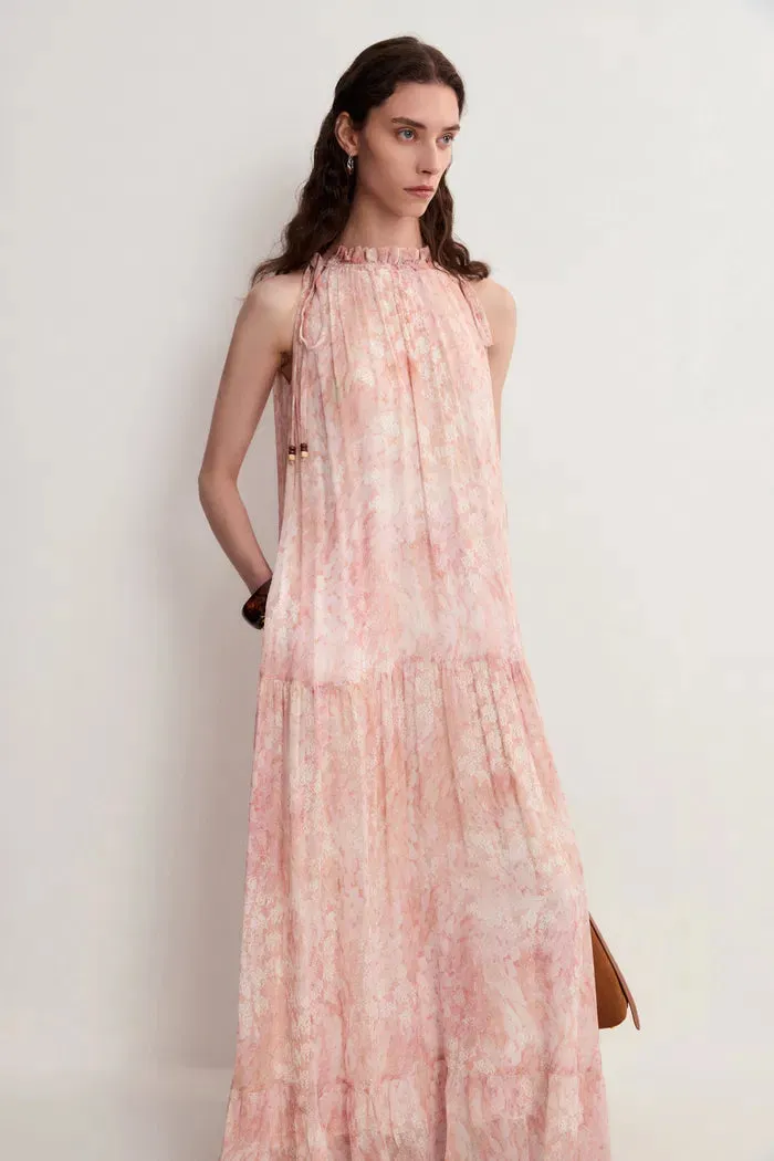 Vale Halter Hand Painted Flora Print Halter Dress in Crinkled Rayon sold by Fabrique product image thumbnail 4