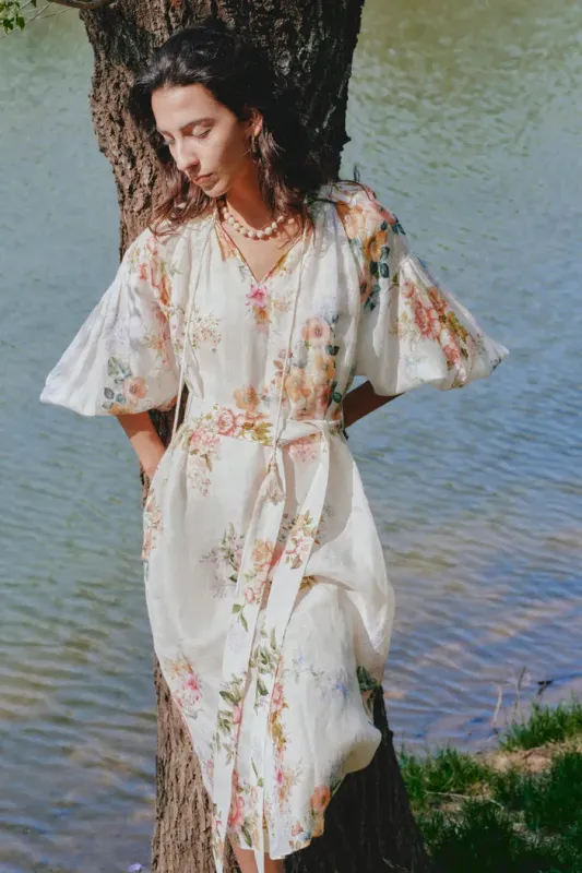 Lou Flora Long Sleeves Dress in Silk-Linen Blend made by Fabrique
