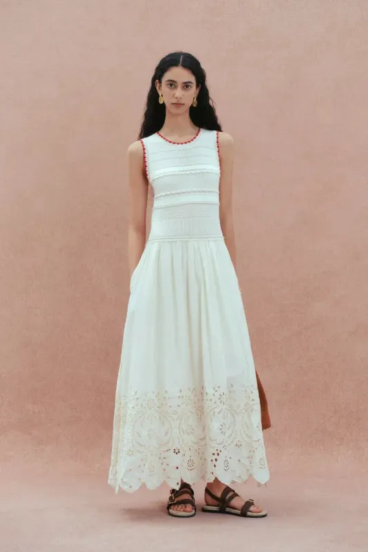 Charlie Mix Media Hand-Embroidered Trim Dress in Cotton-Cashmere and Cotton made by Fabrique