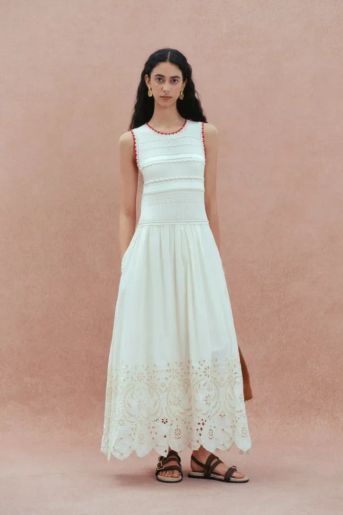 Charlie Mix Media Hand-Embroidered Trim Dress in Cotton-Cashmere and Cotton sold by Fabrique