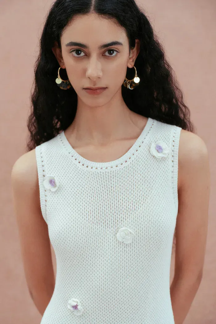 Ellie White Sleeveless Floral Crochet Dress in Cotton Linen Knit sold by Fabrique product image thumbnail 5
