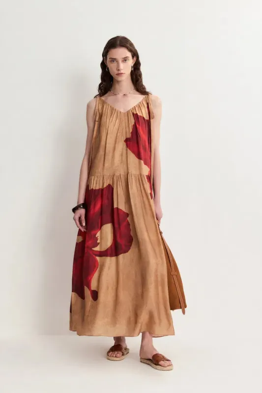 Abby Crimson Iris Flora Sleeveless Dress in Lyocell made by Fabrique