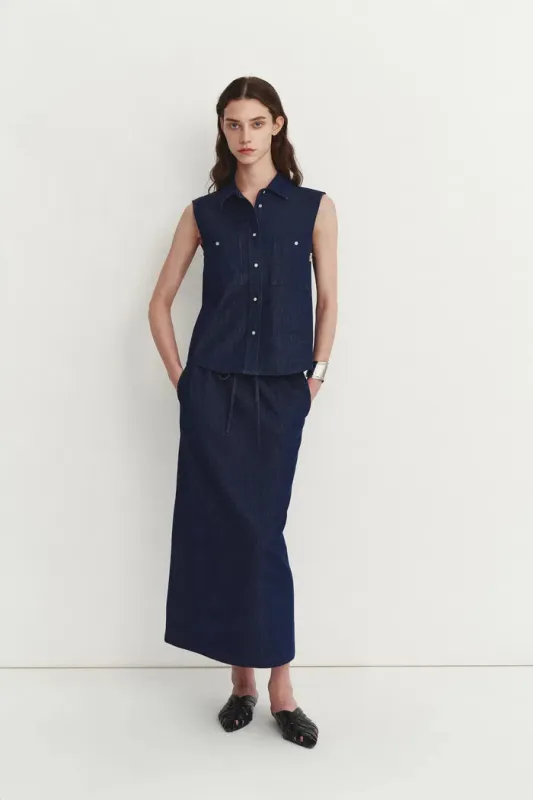 Giulia Lightweight Sleeveless Top in Linen-Cotton Denim made by Fabrique