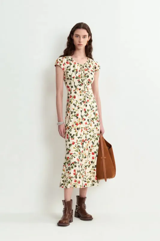 Rika Flora Dress in Midi Matte Silk Crepe sold by Fabrique