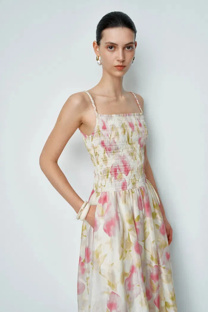 Kari Hand Woven Strap Shirred Dress in Silk-Linen Blend sold by Fabrique product image thumbnail 3