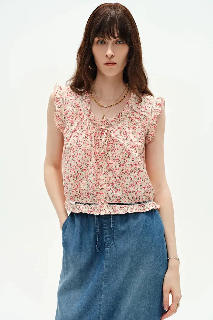 Floris Ruffled Floral Sleeveless Top in Silk-Cotton sold by Fabrique product image thumbnail 2
