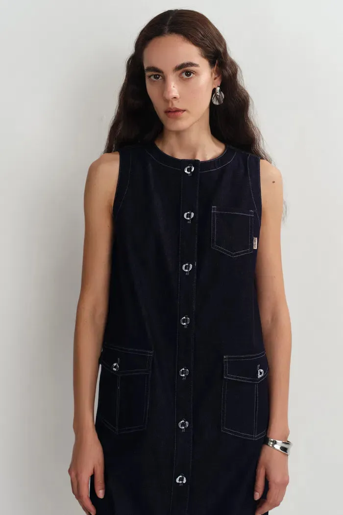 Cecilia Sleeveless Dress in Raw Denim sold by Fabrique product image thumbnail 5