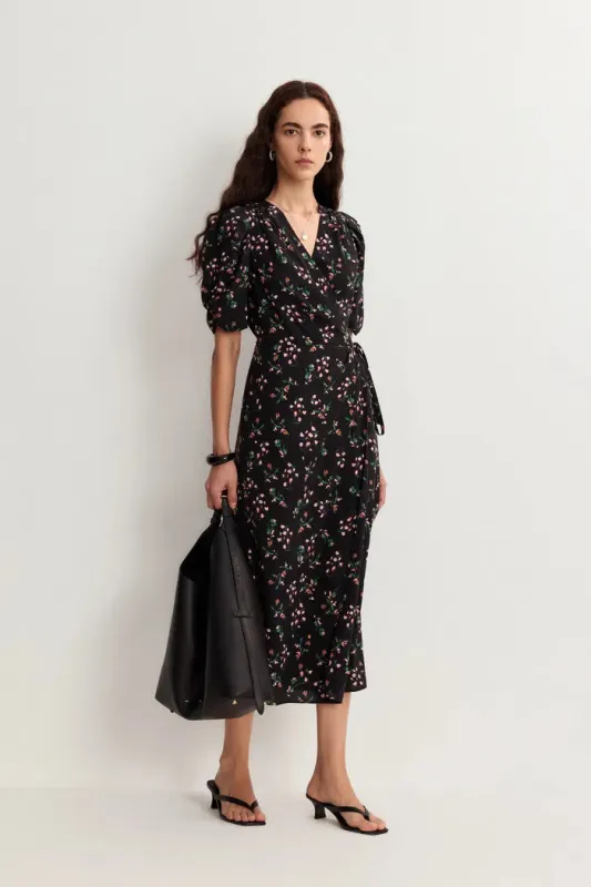 Teana V Neck Floral Dress in Mulberry Silk Crepe made by Fabrique