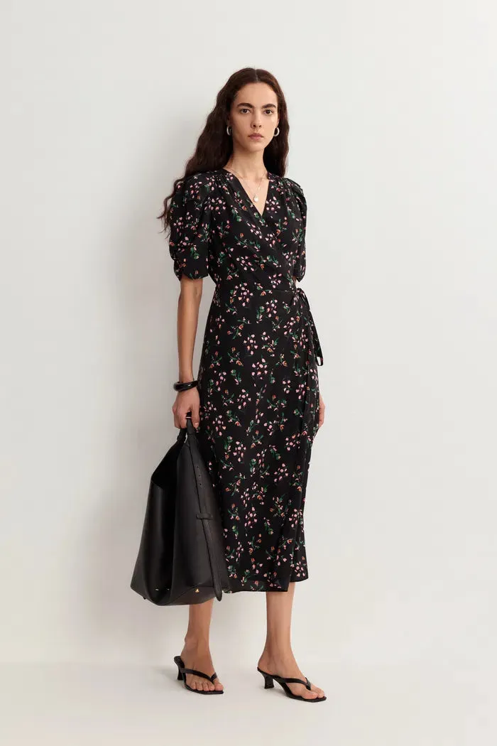 Teana V Neck Floral Dress in Mulberry Silk Crepe sold by Fabrique