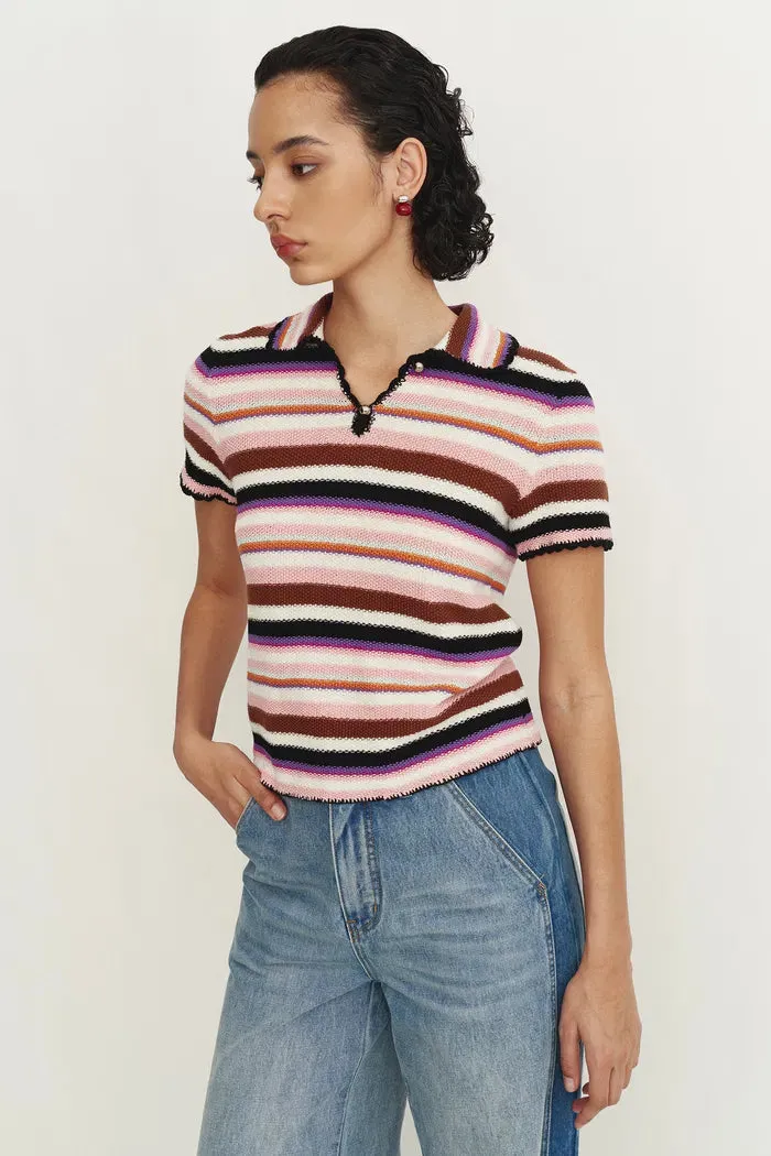 Lotty Colorful Stripe Top in Cotton Linen Blend Knit sold by Fabrique product image thumbnail 2