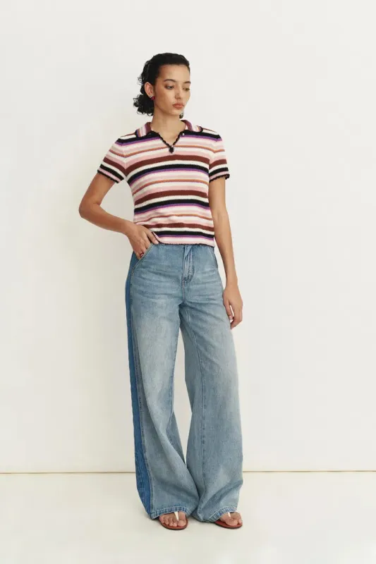 Lotty Colorful Stripe Top in Cotton Linen Blend Knit made by Fabrique