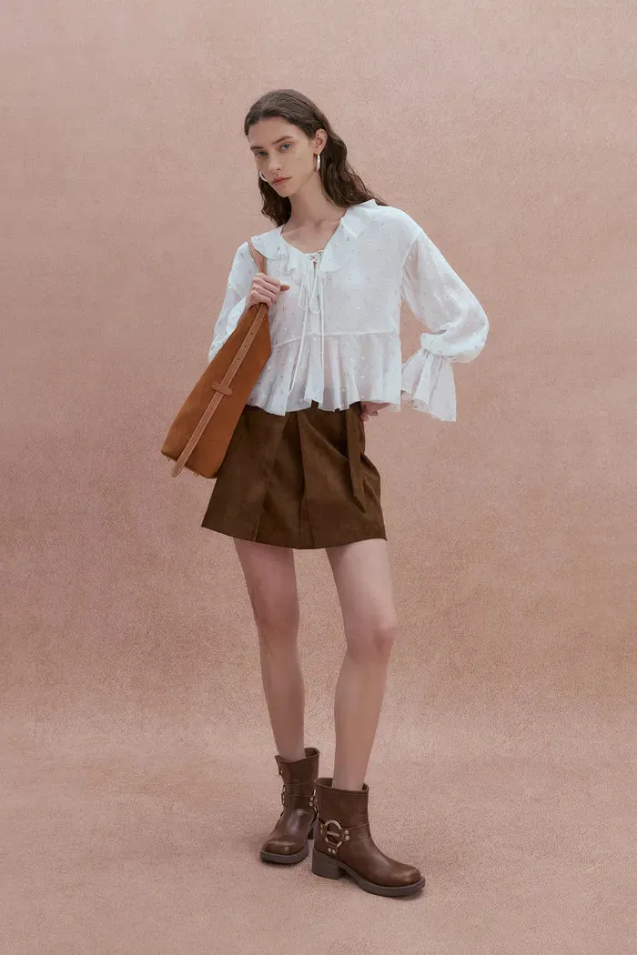 Louise Metallic Dots Ruffled Blouse in Mulberry Silk sold by Fabrique product image thumbnail 3