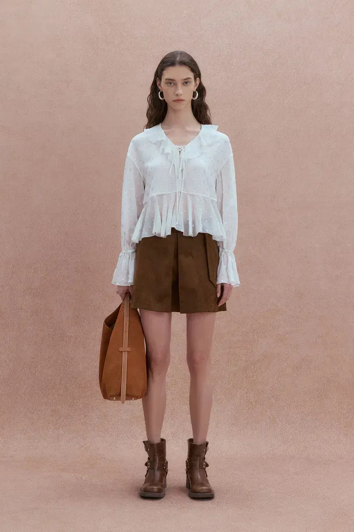 Louise Metallic Dots Ruffled Blouse in Mulberry Silk sold by Fabrique product image thumbnail 4