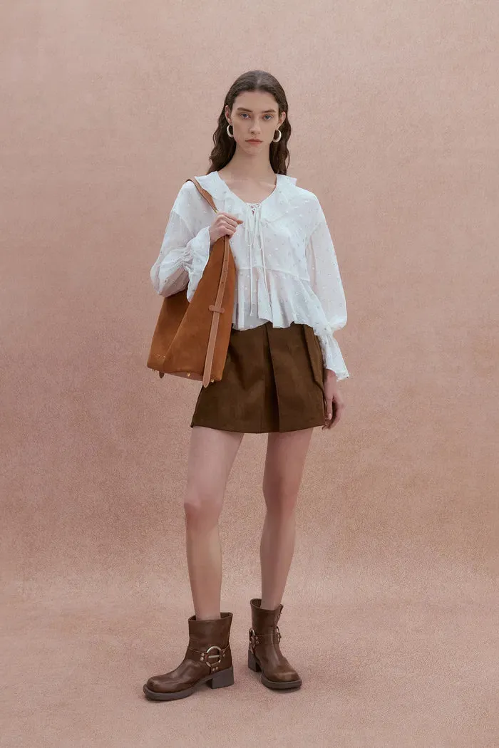 Louise Metallic Dots Ruffled Blouse in Mulberry Silk sold by Fabrique product image thumbnail 5