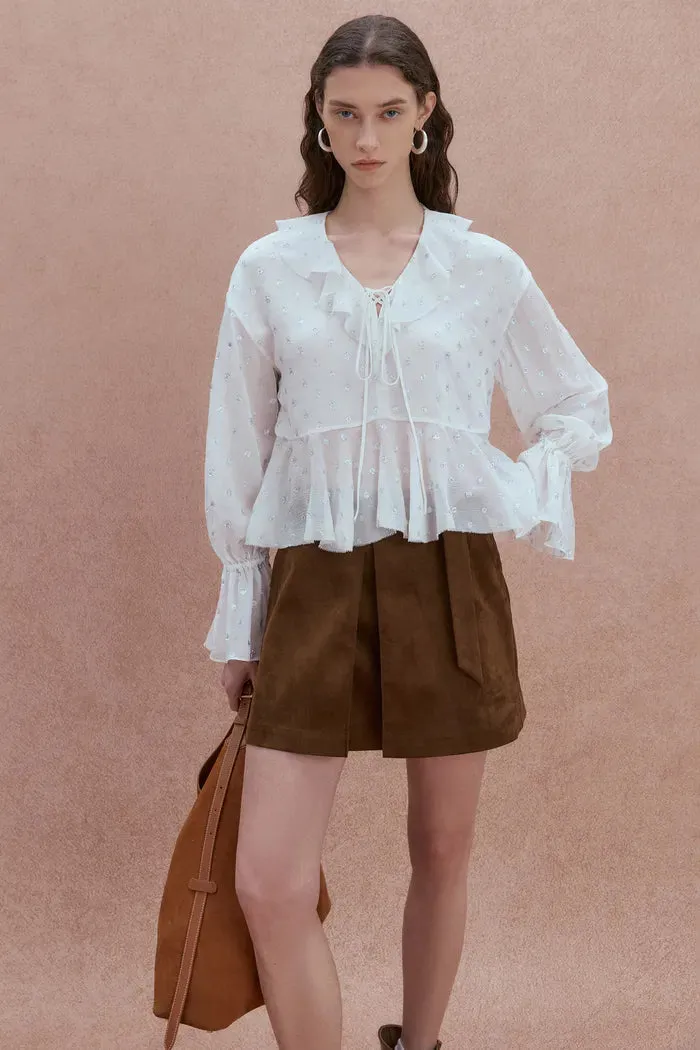 Louise Metallic Dots Ruffled Blouse in Mulberry Silk sold by Fabrique product image thumbnail 2