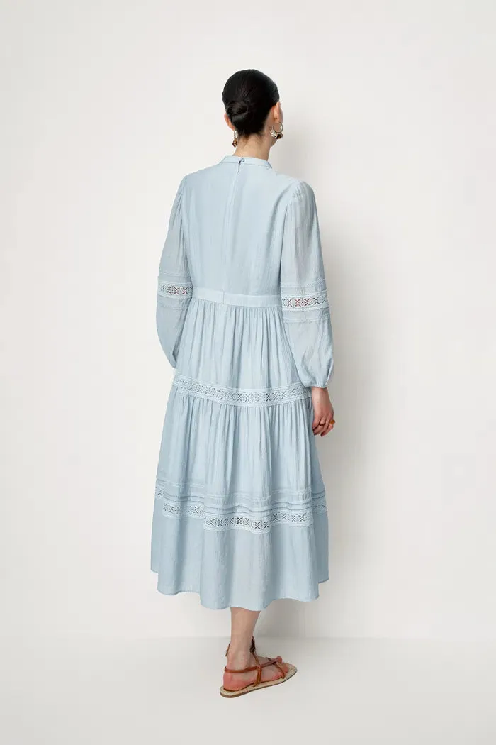 Eloise Cutwork Embroidery Long Puff Sleeve Dress in Fine-Pleated Viscose Blend sold by Fabrique product image thumbnail 4