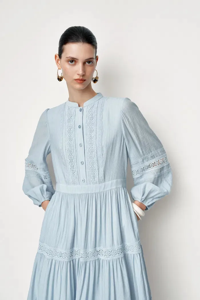 Eloise Cutwork Embroidery Long Puff Sleeve Dress in Fine-Pleated Viscose Blend sold by Fabrique product image thumbnail 5