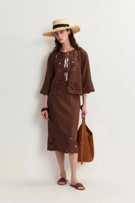 Amalia Openwork Blouse and Skirt Matching Set made by Fabrique