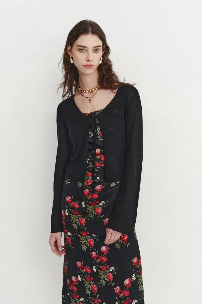 Liya Black Semi Sheer Cardigan in Tencel-Silk Knit sold by Fabrique product image thumbnail 2