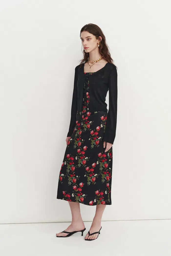 Liya Black Semi Sheer Cardigan in Tencel-Silk Knit sold by Fabrique product image thumbnail 4