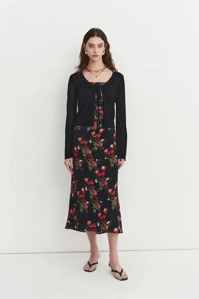 Liya Black Semi Sheer Cardigan in Tencel-Silk Knit sold by Fabrique
