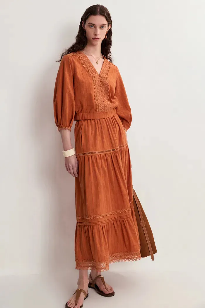 Sybilla Tiered Openwork Maxi Skirt in Cotton sold by Fabrique product image thumbnail 3