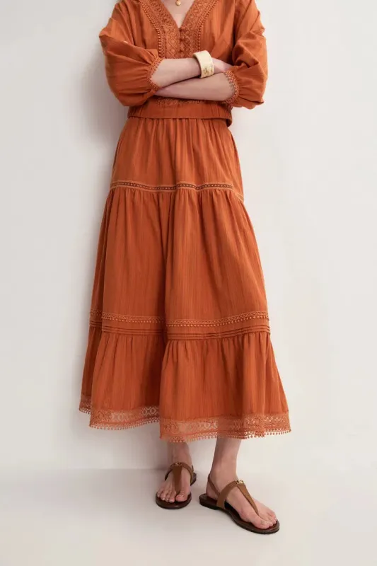Sybilla Tiered Openwork Maxi Skirt in Cotton made by Fabrique