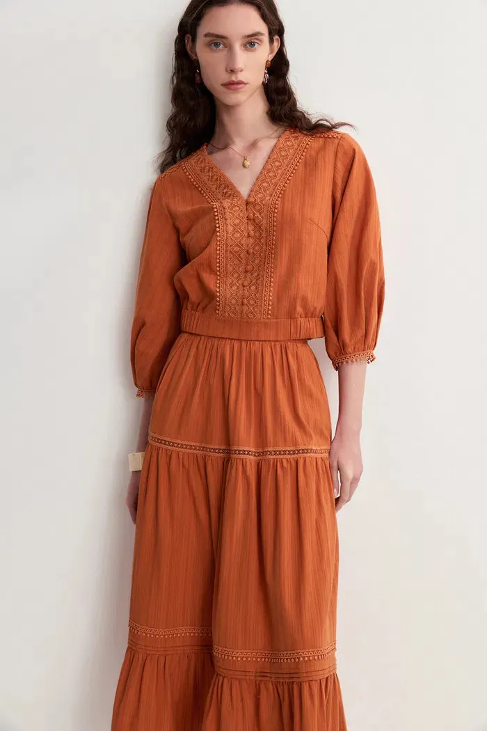 Sybilla Tiered Openwork Maxi Skirt in Cotton sold by Fabrique product image thumbnail 5