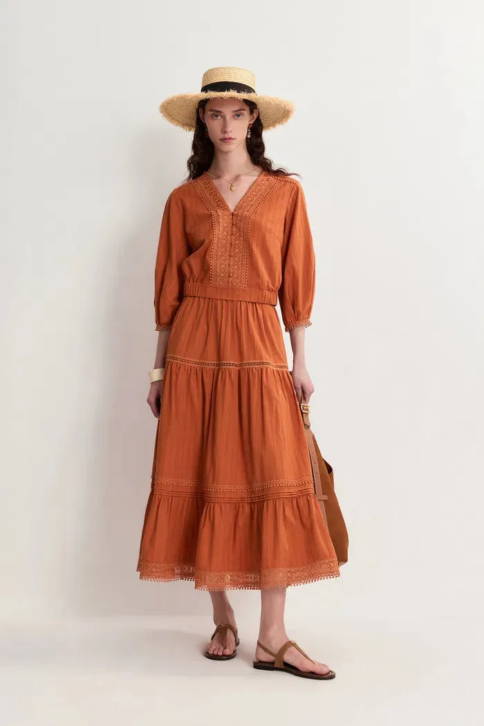 Sybilla Tiered Openwork Maxi Skirt in Cotton sold by Fabrique product image thumbnail 2