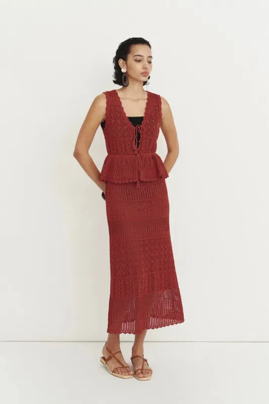 Grazia Heart Shaped Openwork Sleeveless Top and Skirt Set in Linen Blend made by Fabrique