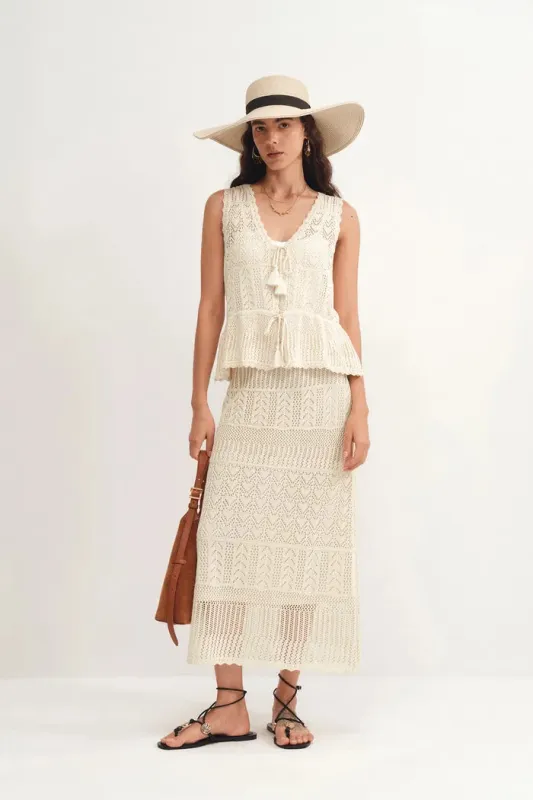Grazia Sleeveless Ruffled Hem Top and Skirt Set in Linen Blend Knit made by Fabrique