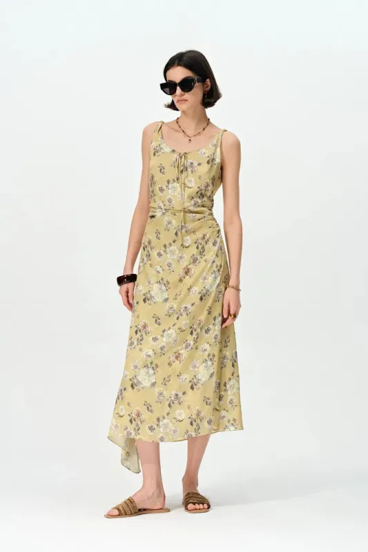 Doris Hand Painted Watercolor Inspired Rose Print Summer Dress made by Fabrique