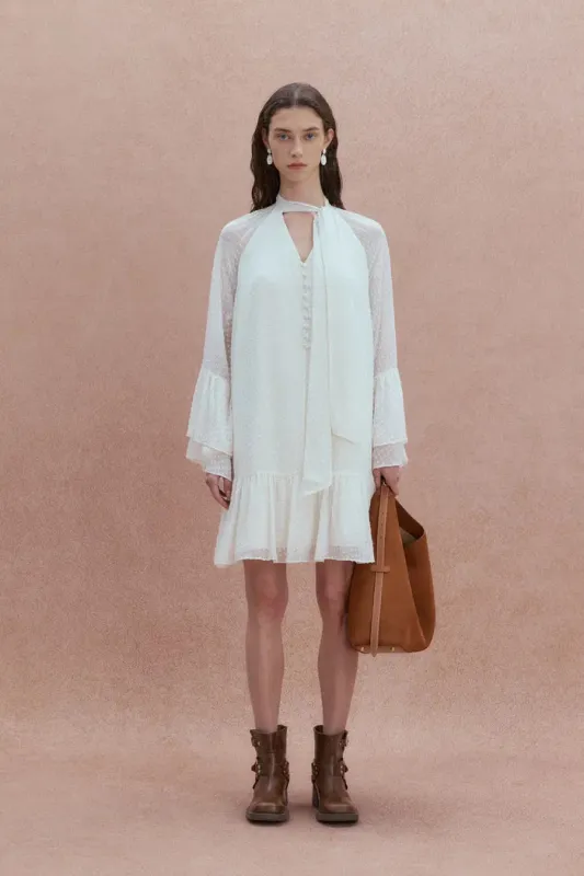 Megan Ruffle Polka Dot Shirt Dress in Mulberry Silk Burnout Jacquard made by Fabrique