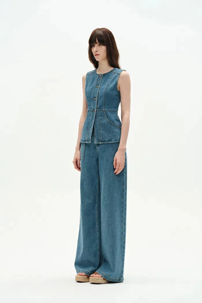 Selena Sleeveless Vest Top in Technical Lyocell Denim sold by Fabrique product image thumbnail 4
