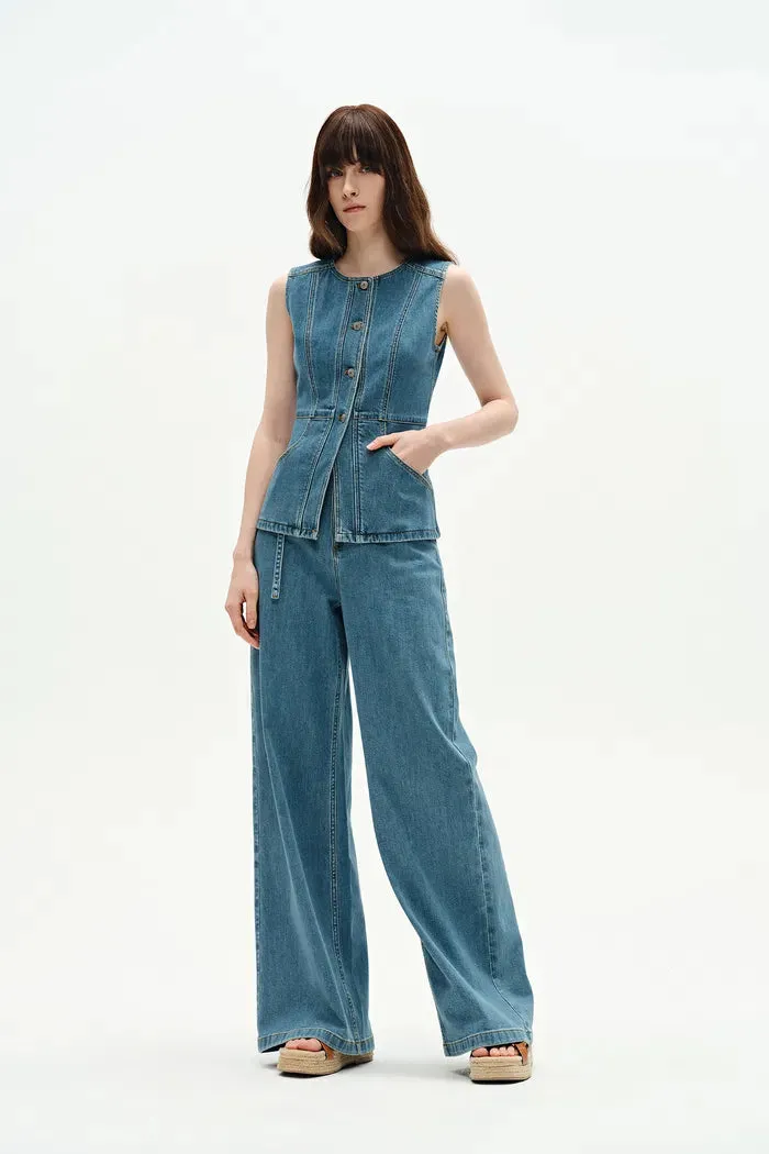Selena Sleeveless Vest Top in Technical Lyocell Denim sold by Fabrique