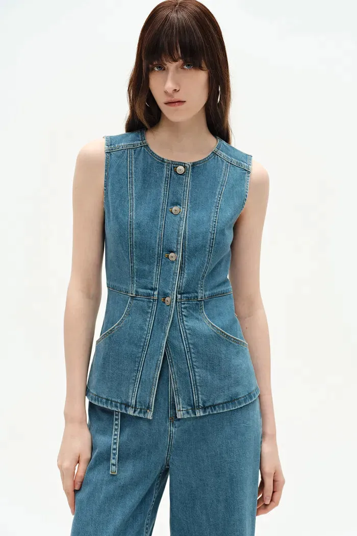 Selena Sleeveless Vest Top in Technical Lyocell Denim sold by Fabrique product image thumbnail 2