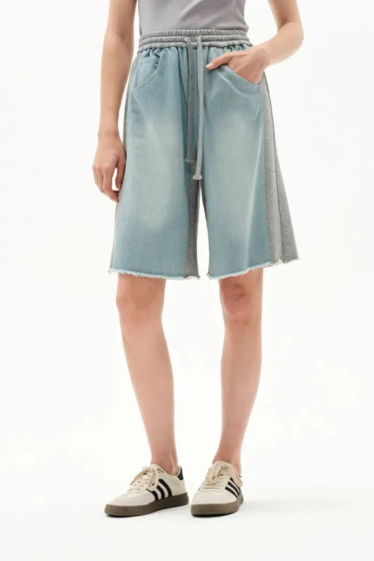 Homie Mixed Fabric Denim Shorts in Cotton-Acetate Denim made by Fabrique