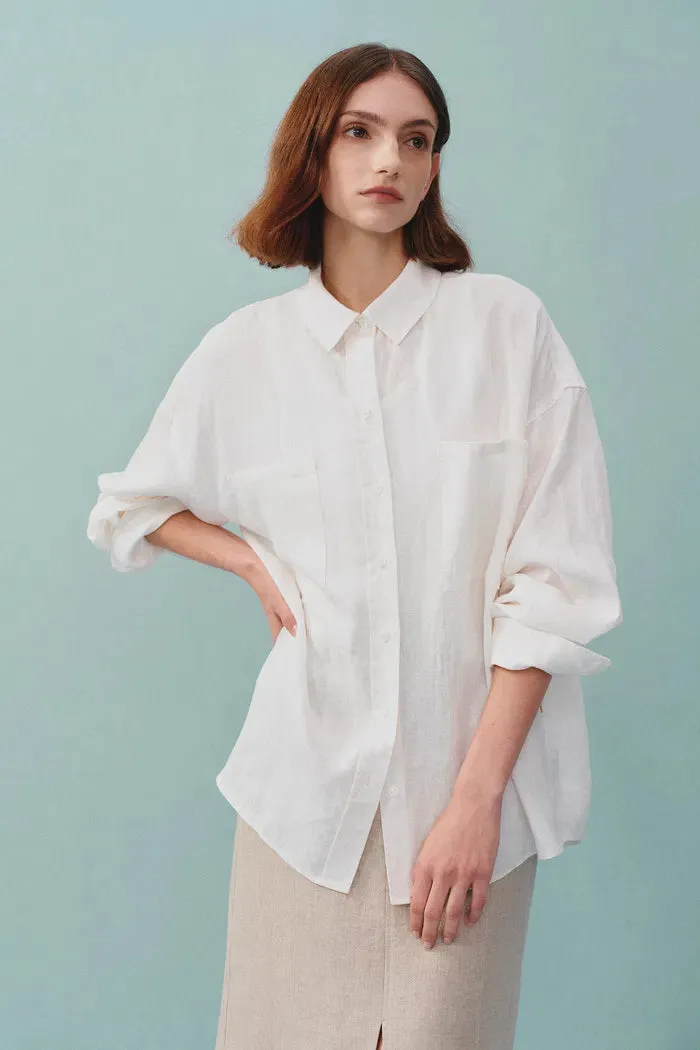 Una Double Patch Pocket Shirt in Linen sold by Fabrique product image thumbnail 2
